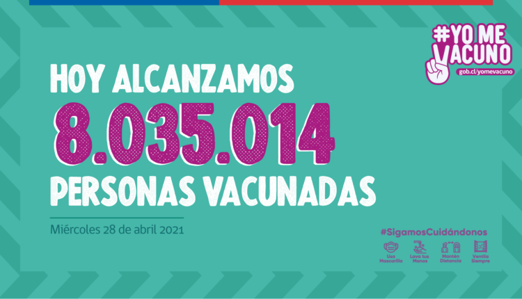 Chile superó las 8 millones 35 mil personas vacunadas con primera dosis