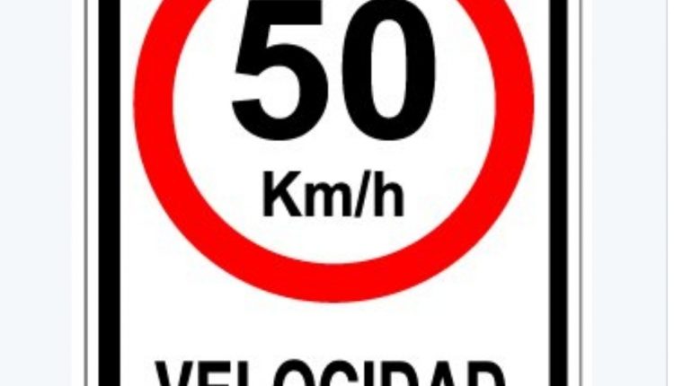 Traffic Sign Indicates 50 Km H Slow Down At Fifty Stock, 49% OFF